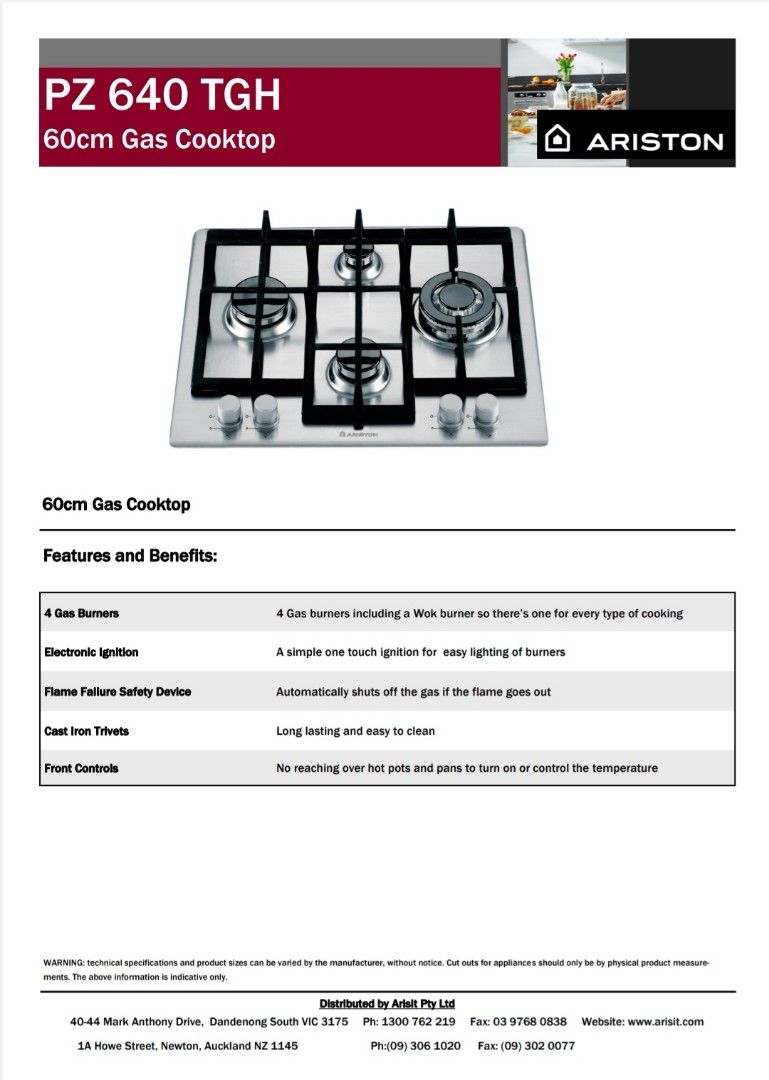 Ariston 4 burner Gas Cooktop, TV & Home Appliances, Kitchen Appliances