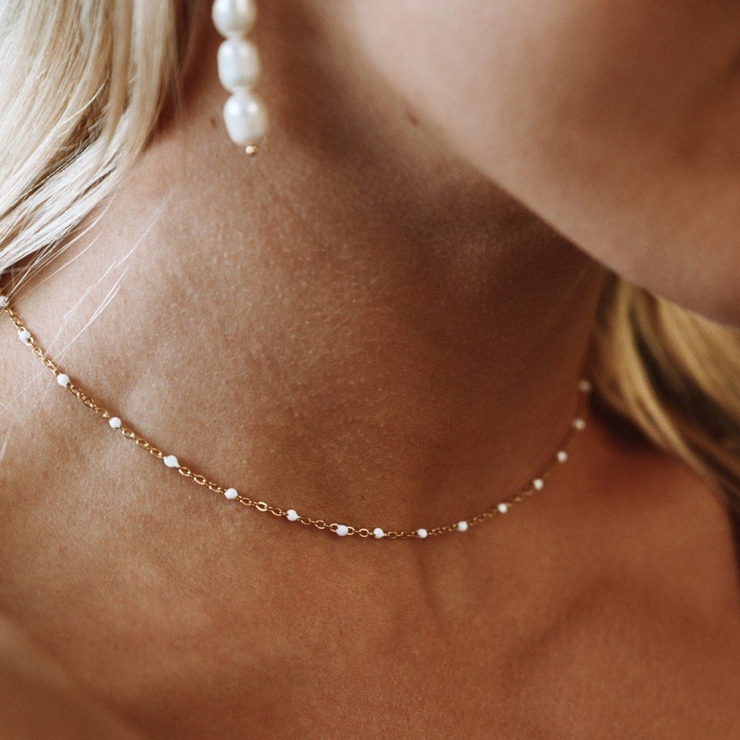 White beaded choker necklace cheap