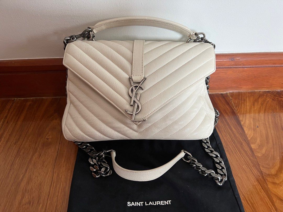 Authentic YSL Sheepskin Matelasse Medium College Monogram Bag Dove