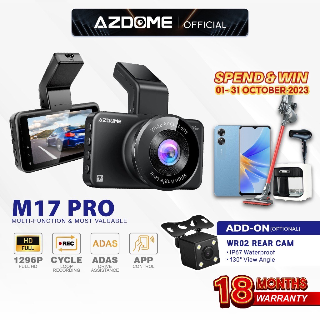 Azdome M17 PRO 1296P Full HD Dual Channel Front & Rear Dash Cam