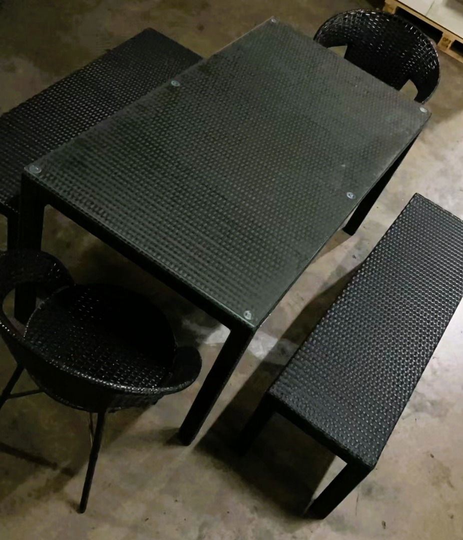 Balinese Style Outdoor Dining Table Set with 2 Chairs and 2 Benches