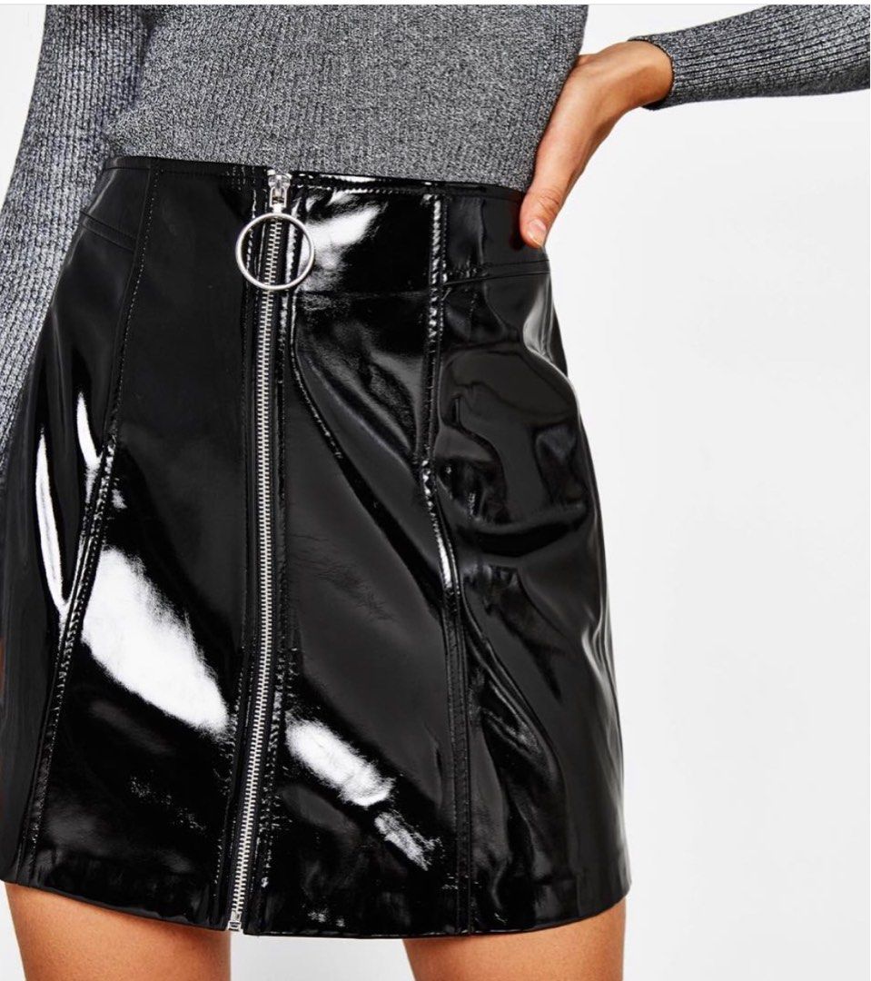 Bershka patent vinyl 2025 button front skirt