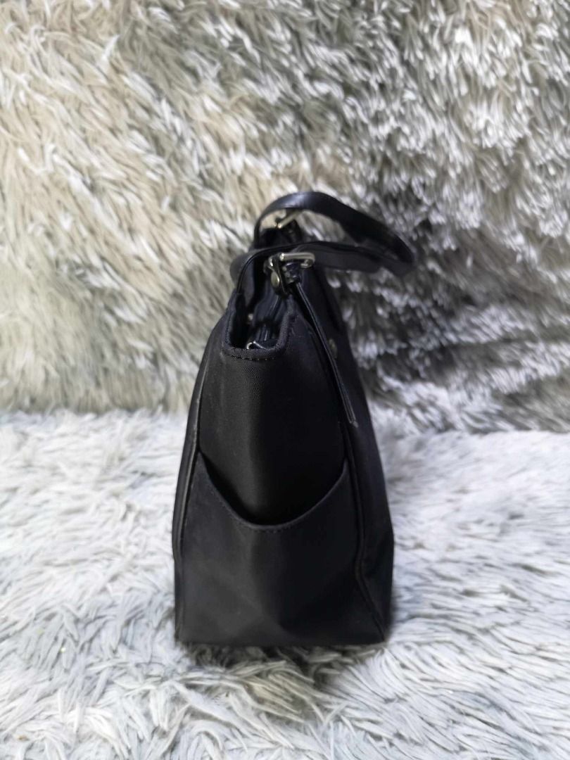 Black nylon tote with top zipper