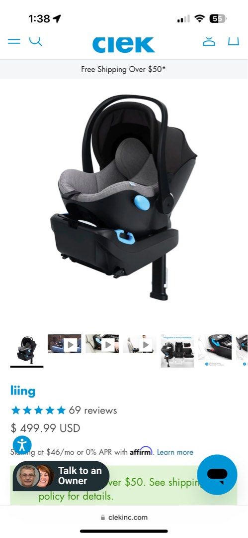 Brand new unopened Clek Liing Car seat with base. Narrow car