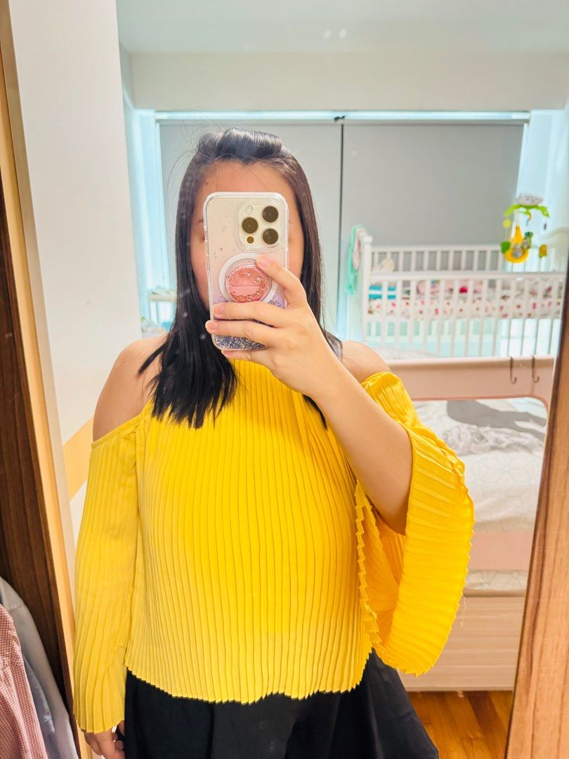 Bright yellow off the shoulder top top