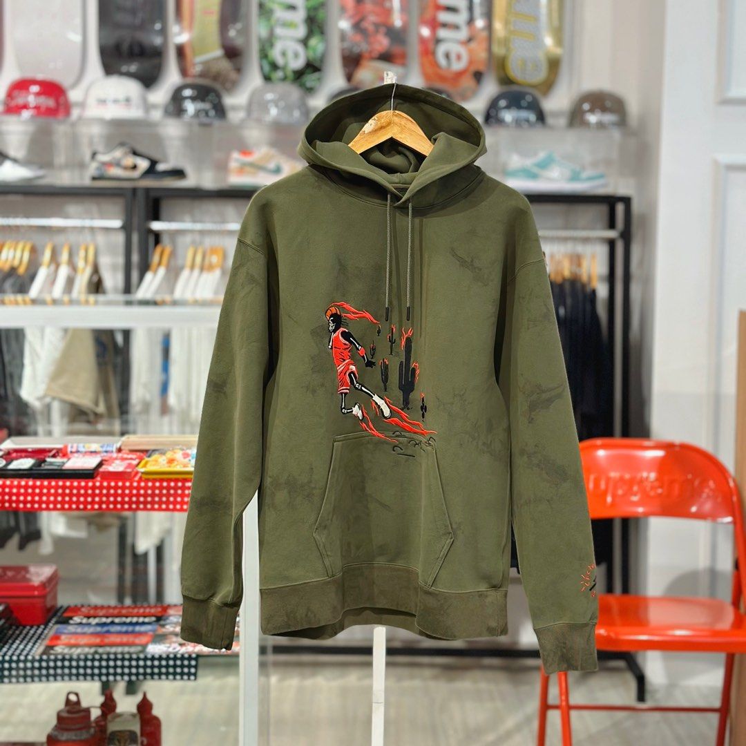 Travis scott jordan washed suede hoodie olive sales