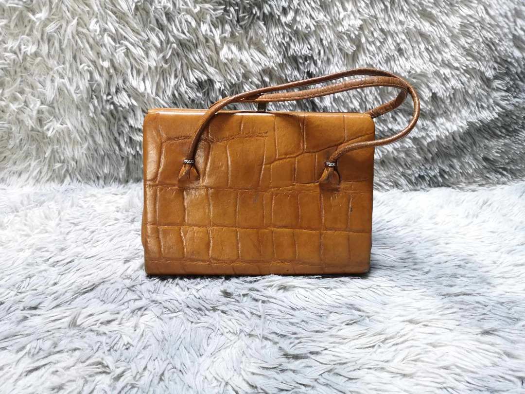 Sac à Main "Ligator" En Cuir Retta Wolff - Couleur Jaune Canari, Cadre Cuir, Occasion Vintage