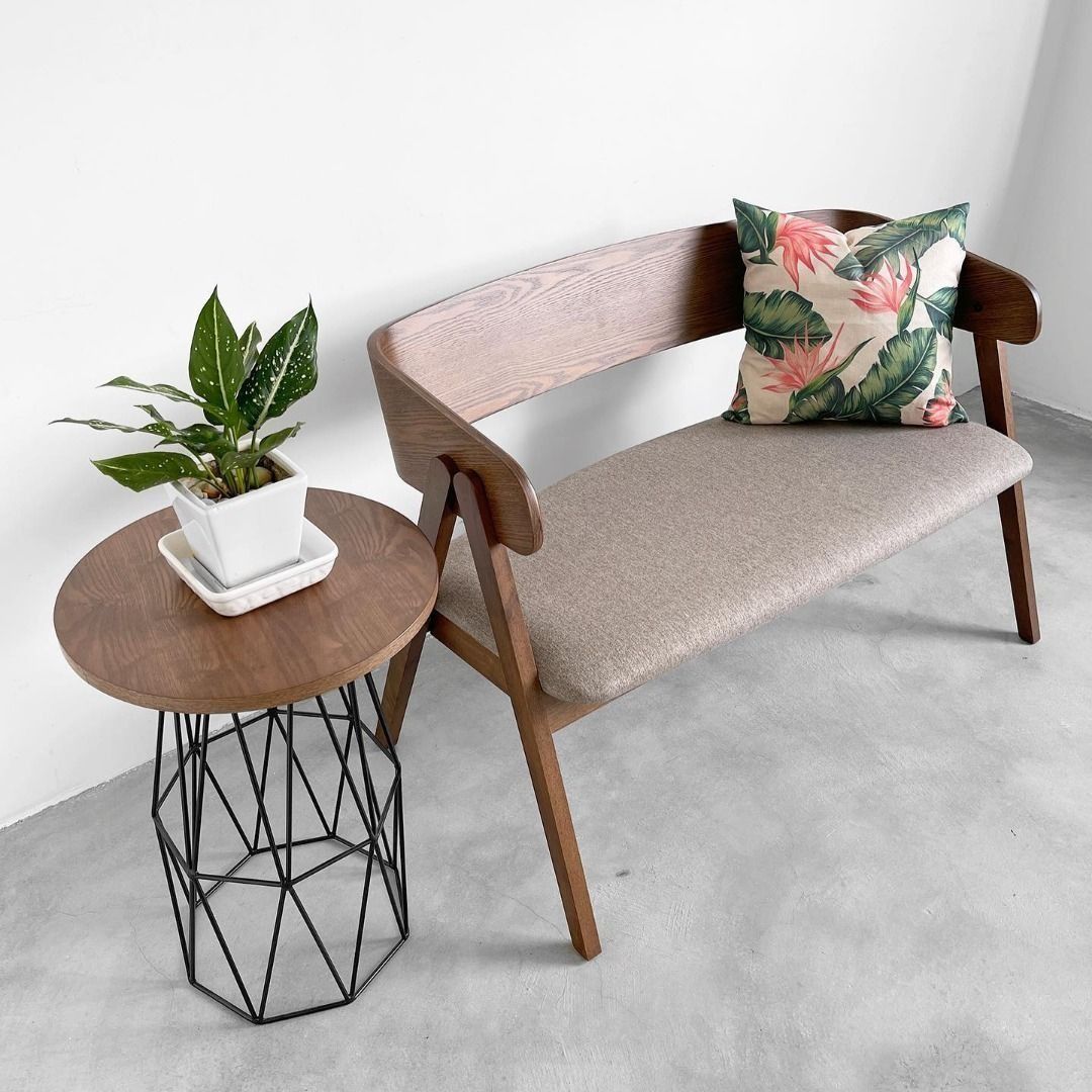 CARTER 2 Seater Lounge Chair Solid Oak Dimity Fabric Free