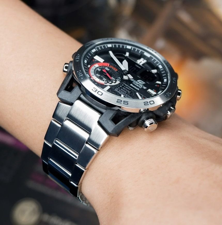 Casio edifice black stainless steel sales