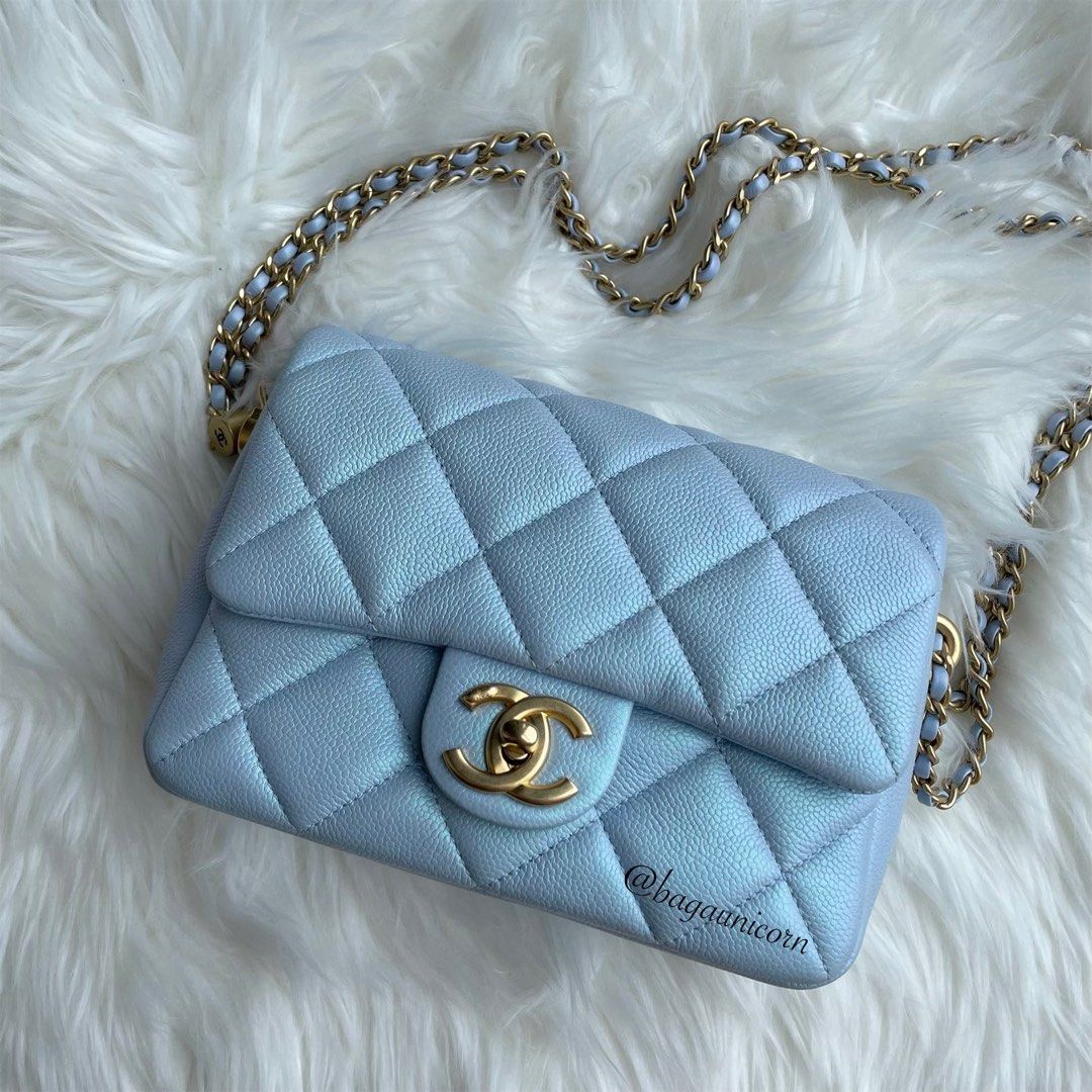Chanel 21k perfect mini square iridescent blue, Luxury, Bags