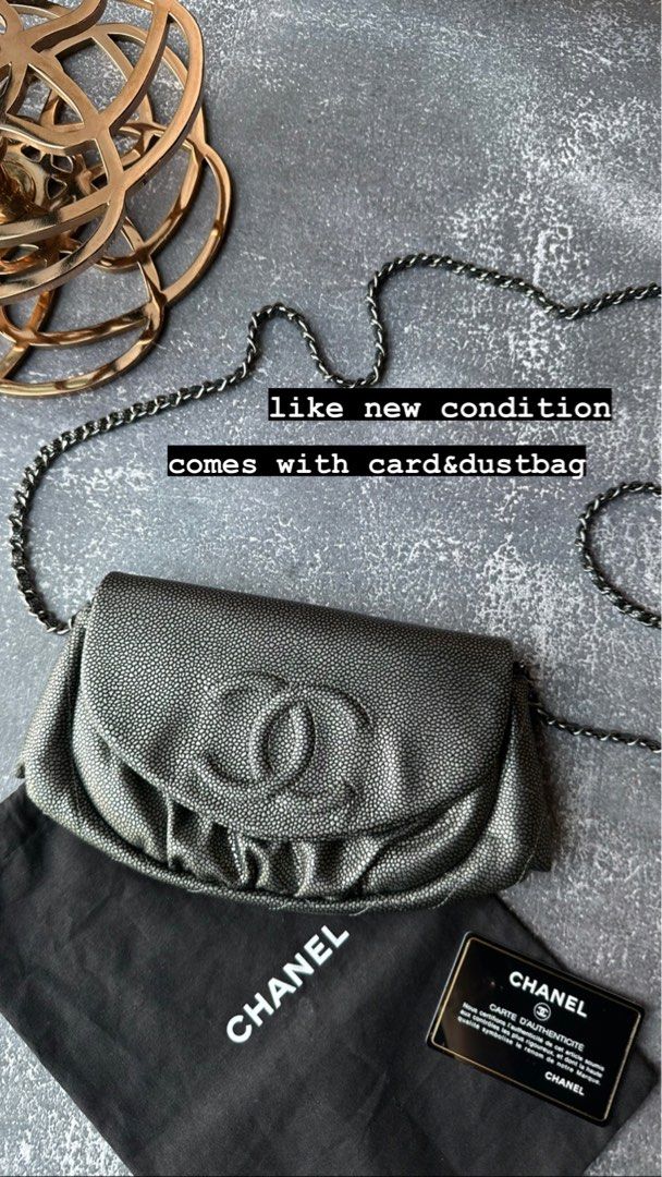 Chanel Maroon Caviar Leather Half Moon Wallet On Chain