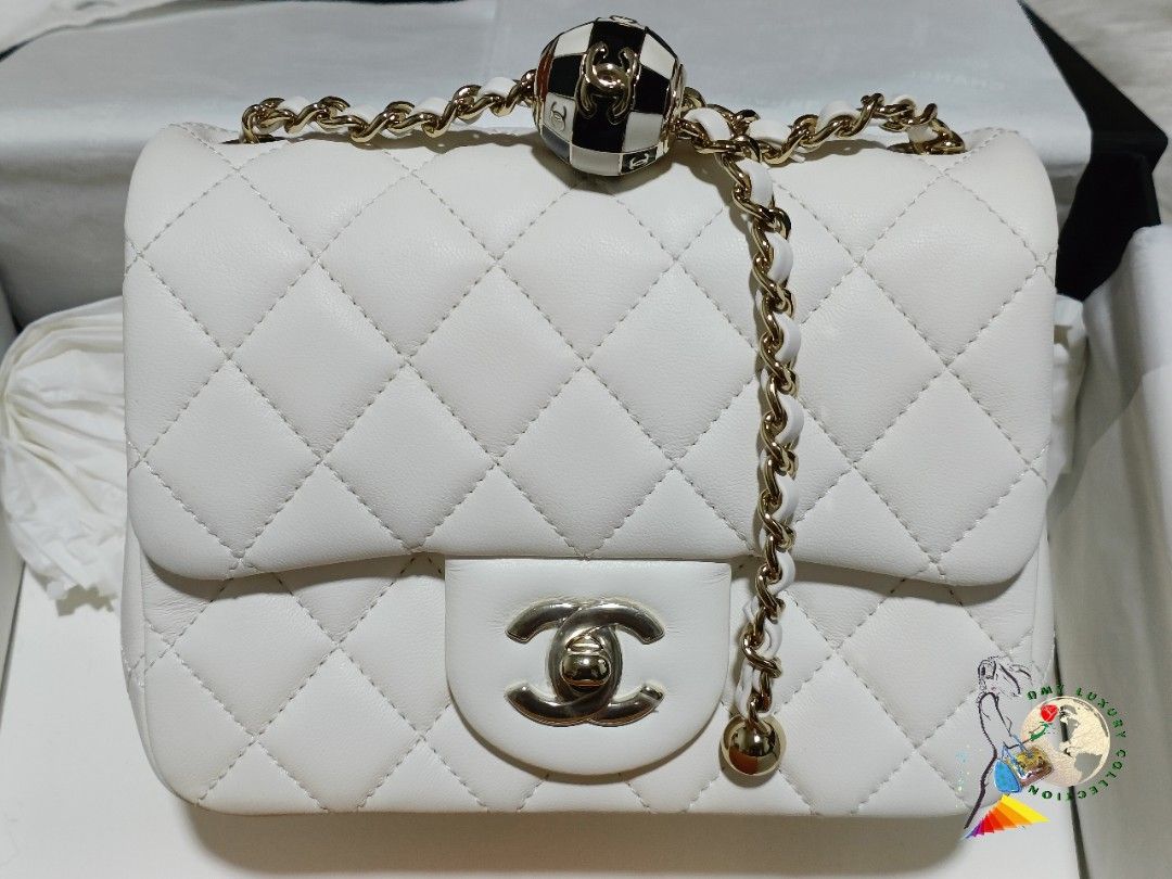 CHANEL MINI SQUARE FLAP BAG WITH F1 PEARL CRUSH WHITE GHW, Luxury, Bags &  Wallets on Carousell