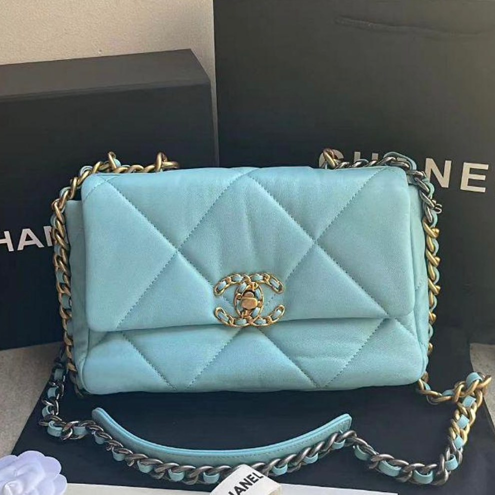 Chanel quilted lambskin C19 tiffany blue, Luxury, Bags & Wallets