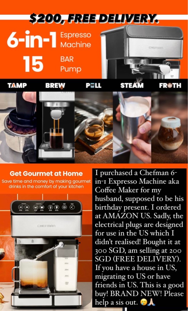 Chefman 6 in 1 Expresso Machine, TV & Home Appliances, Kitchen