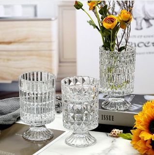 Clear Crystal Glass Flower Vase Decor candle holder