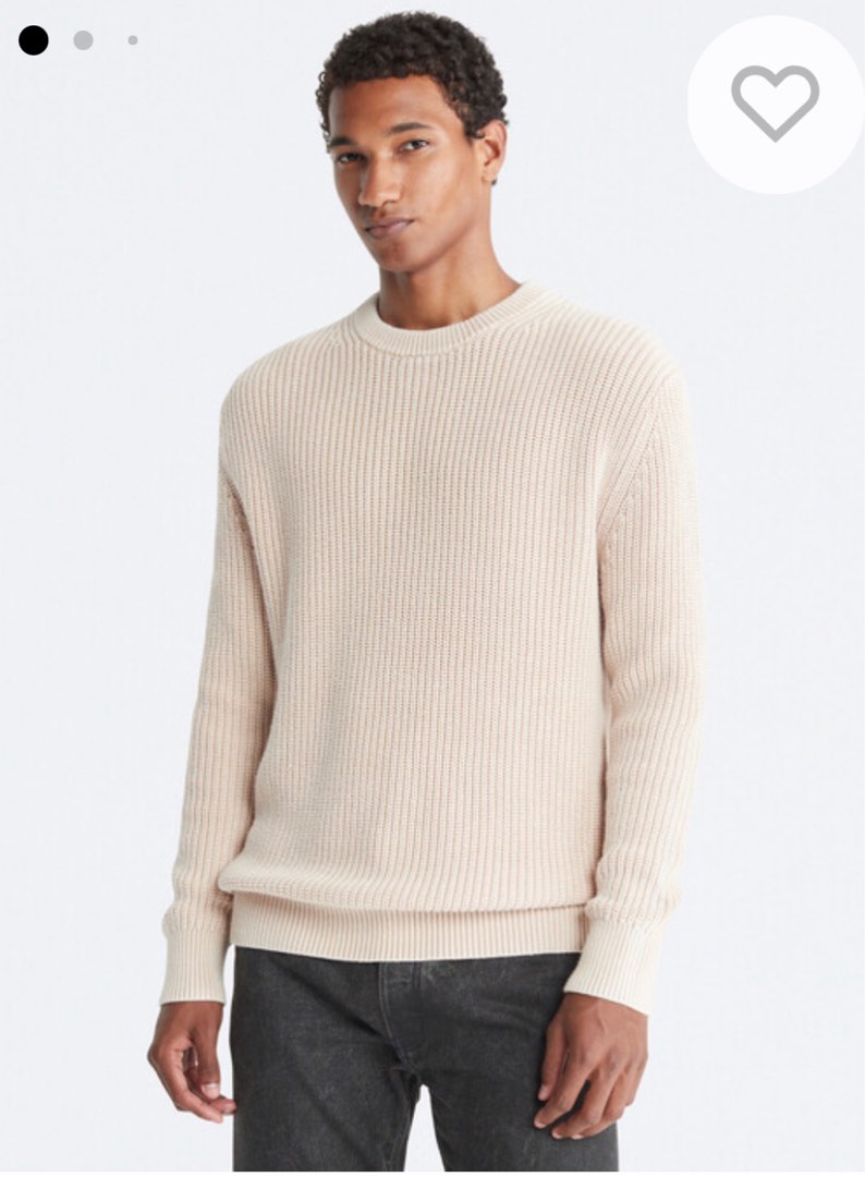 Mens cream crew neck sweater top