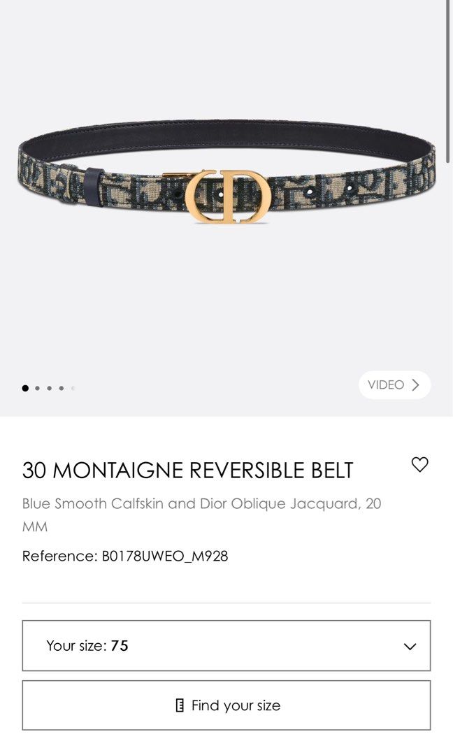 30 Montaigne Reversible Belt Blue Smooth Calfskin and Dior Oblique