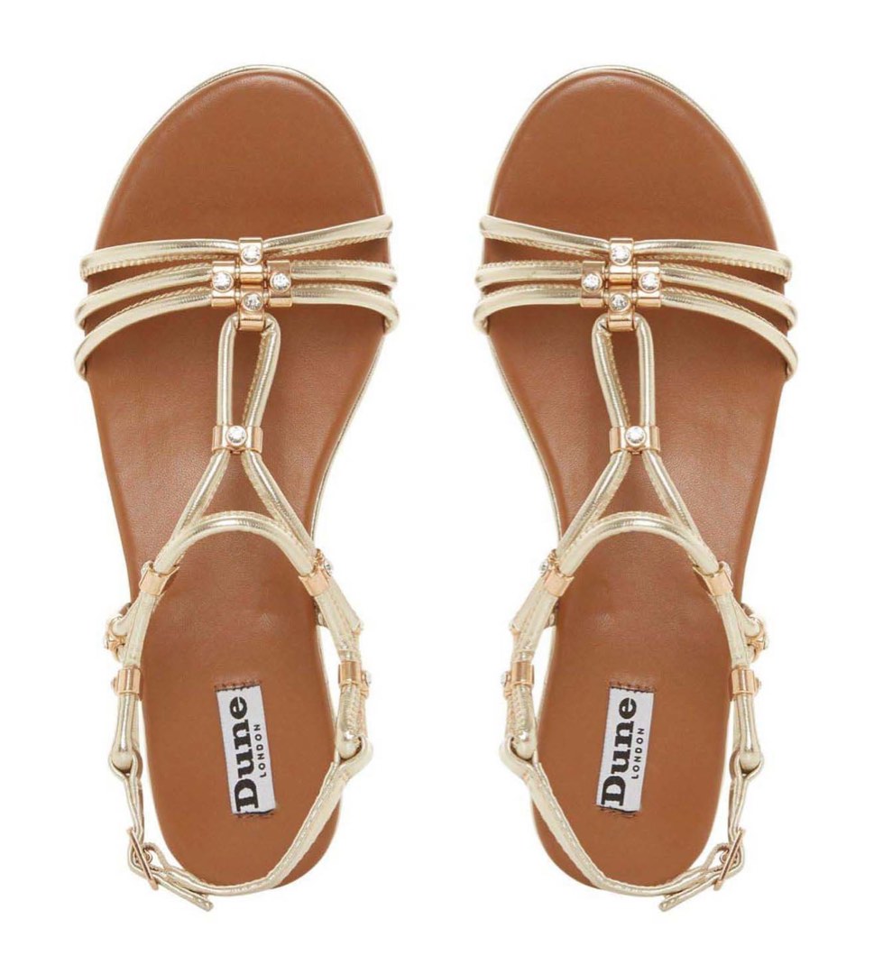 Dune London Gold Rhinestone Strappy Flats Sandals US Size 5