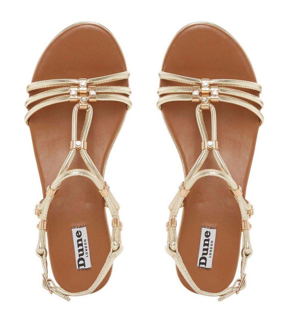 Dune London Gold Rhinestone Strappy Flats Sandals US Size 5