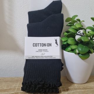 Frill Rib Crew Black Socks 2PAX | Cotton On The Perfect Pair