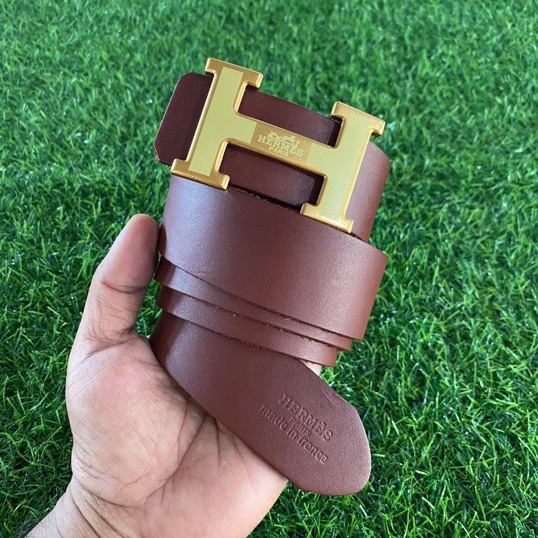 Hermes Paris Gold Buckle Belt Genuine Leather Men s Fashion