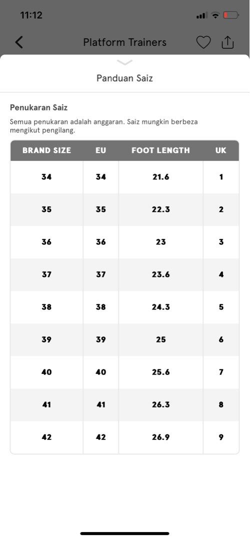 H&m shoe on sale size
