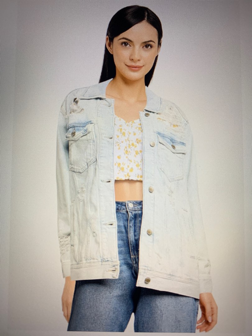 Hollister white denim jacket clearance