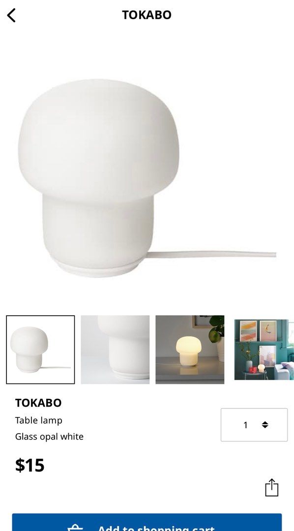 IKEA mushroom table lamp TOKABO, Furniture & Home Living, Lighting