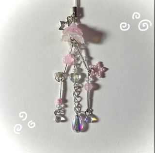 Jellyfish Themed Beaded Phone Charm Keychain PinkHolographic
