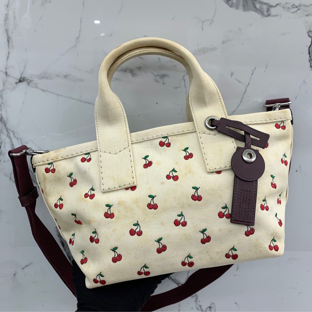 MARC BY MARC JACOBS WHITE CANVAS CHERRY 2 WAY SHOULDER BAG