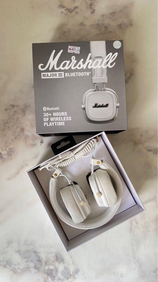 Marshall Major 3 III Bluetooth White Audio Headphones Headsets