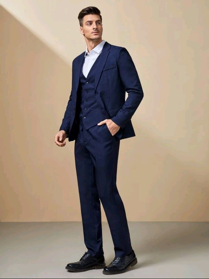 Men Lapel Collar Solid Blazer with Vest and Pant Set Men s