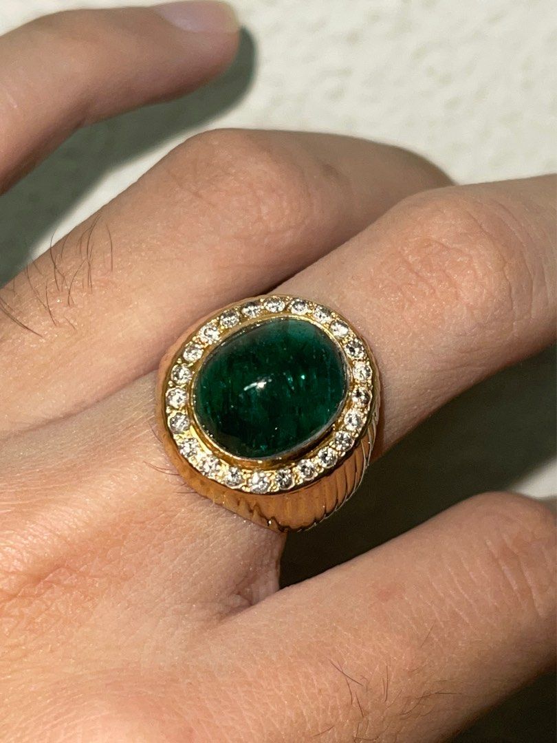 Natural Emerald with diamond 916 gold ring Men s Fashion Watches