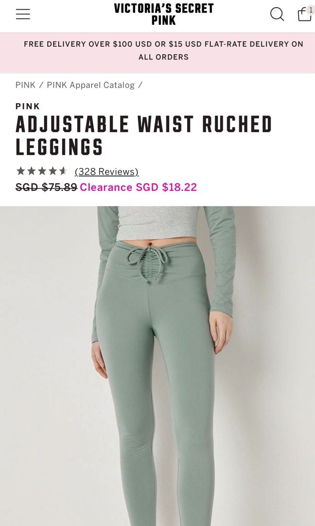 NEW!)💯Authentic PINK Victoria's Secret ADJUSTABLE WAIST RUCHED LEGGINGS -  Bottom Pants, Women's Fashion, Activewear on Carousell