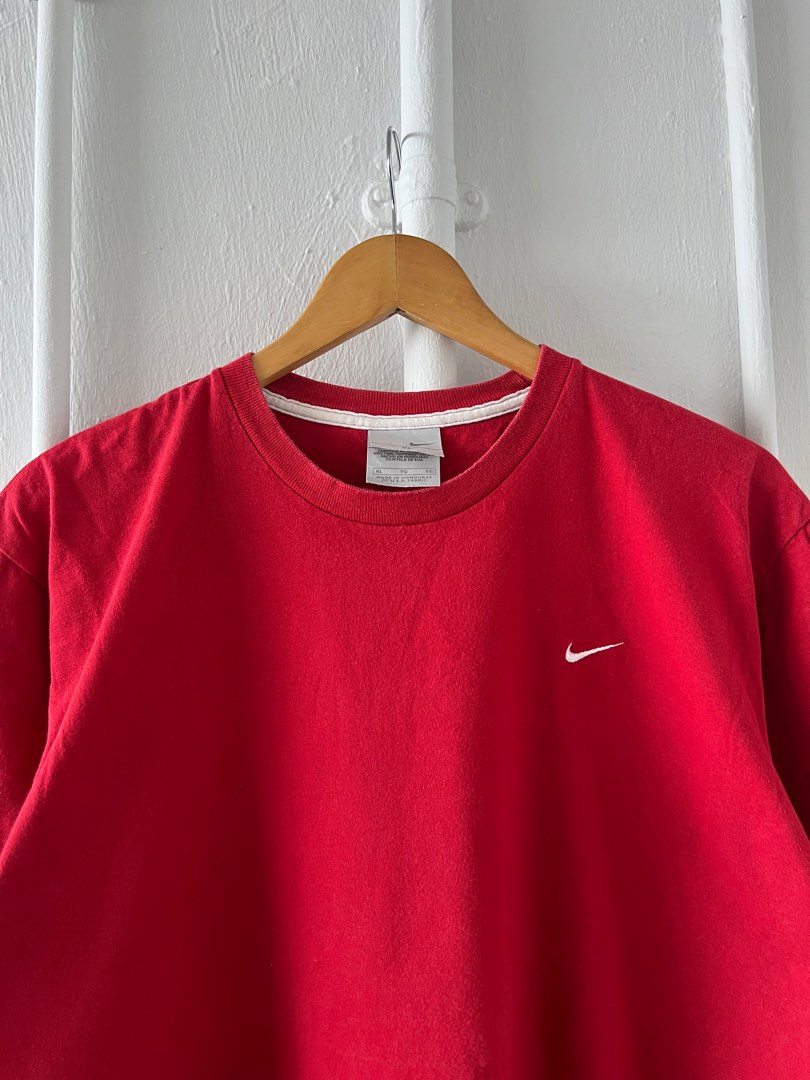 Nike Essential Swoosh Embroidered Logo Red Tee Men s Fashion