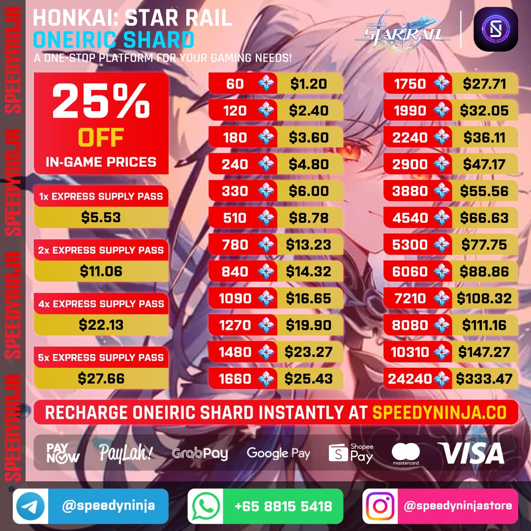 PRICE REDUCED | NO LOGIN / BAN | 24/7 INSTANT | CHEAPEST] Honkai: Star Rail Oneiric  Shard Top Up | Star Rail Oneiric Shard Recharge | Stellar Jade | No Login  Required |