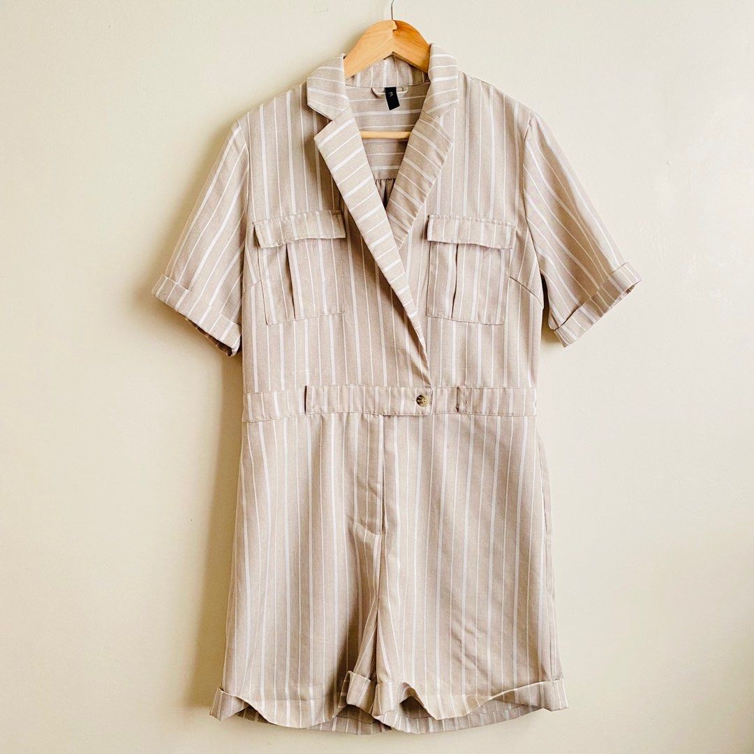 Nude Plus Size Collared Romper, Women's Fashion, Dresses & Sets
