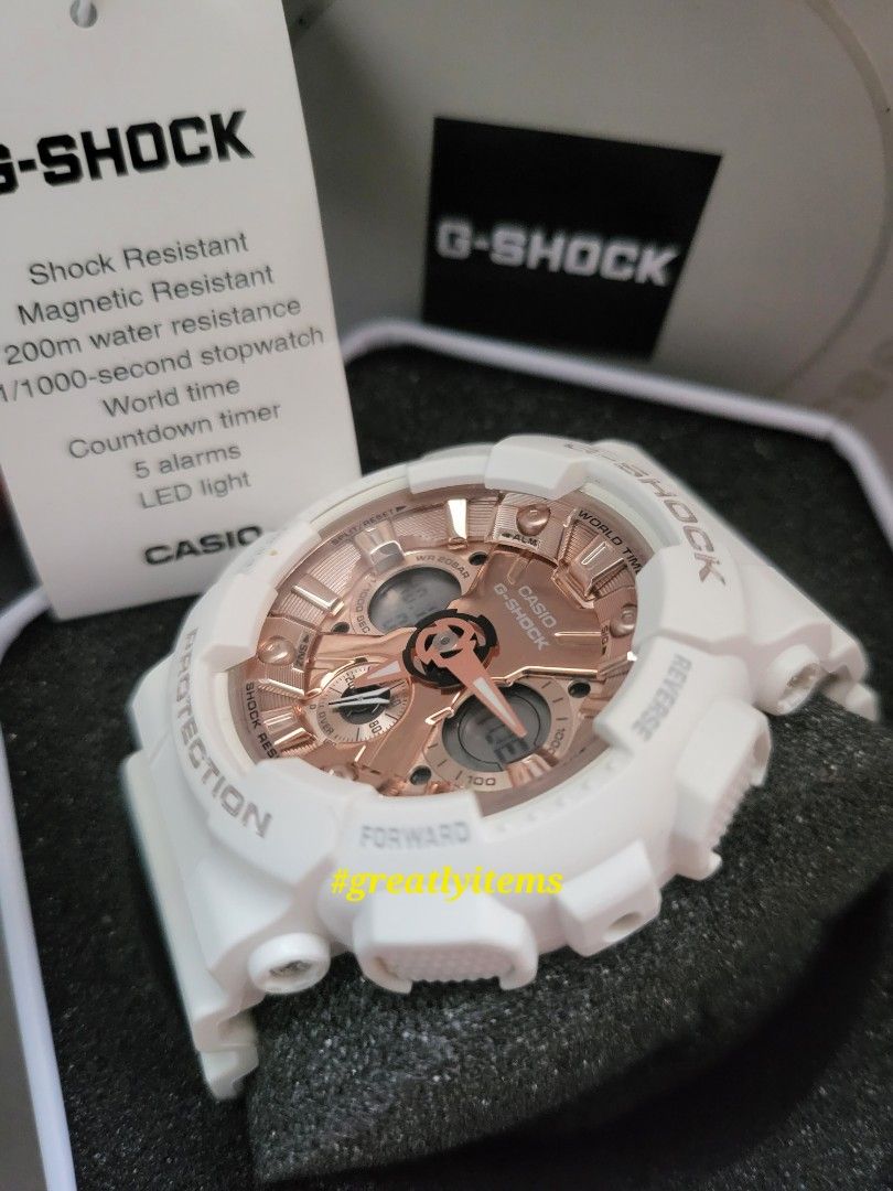 Original CASIO G Shock S series White Metallic Rose Gold Pink Face