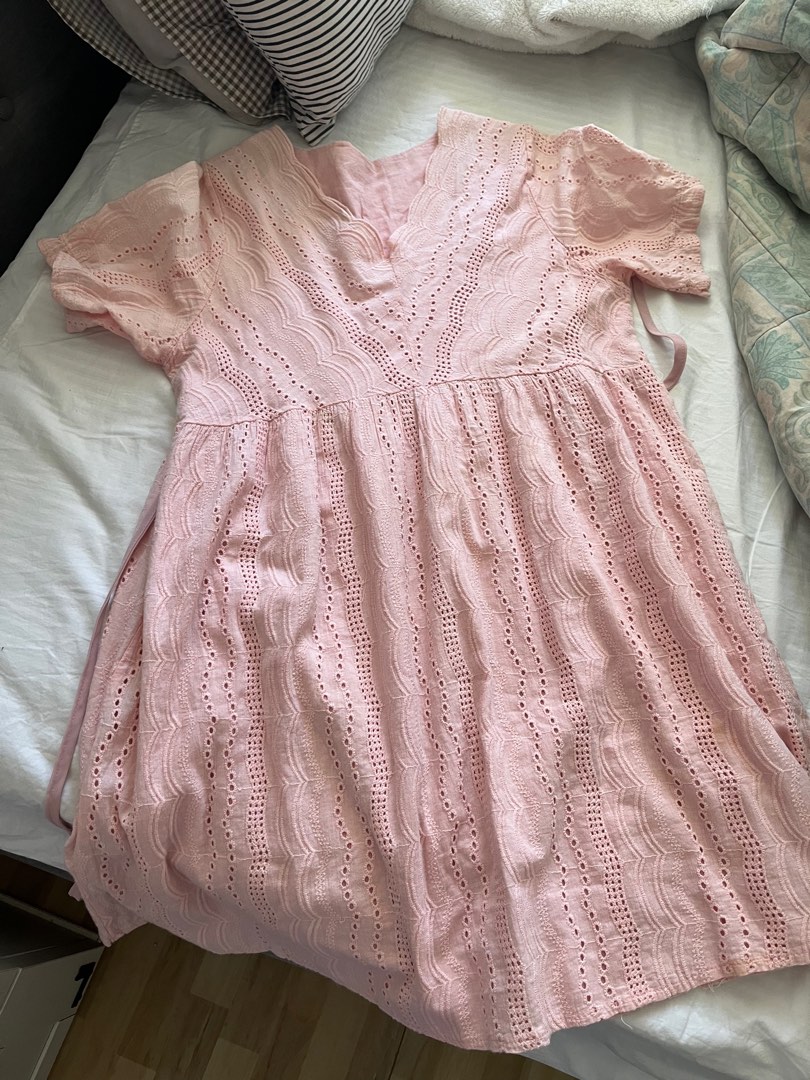 Pastel Pink Eyelet Dress, Women's Fashion, Dresses & Sets, Dresses on
