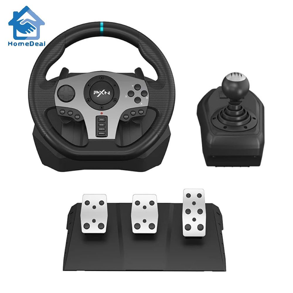 PXN Force Feedback Steering Wheel Gaming, V10 Racing Wheel 270/900 Degree  with Adjustable Linear Pedals and 6+1 Shifter Gaming Racing Steering Wheel