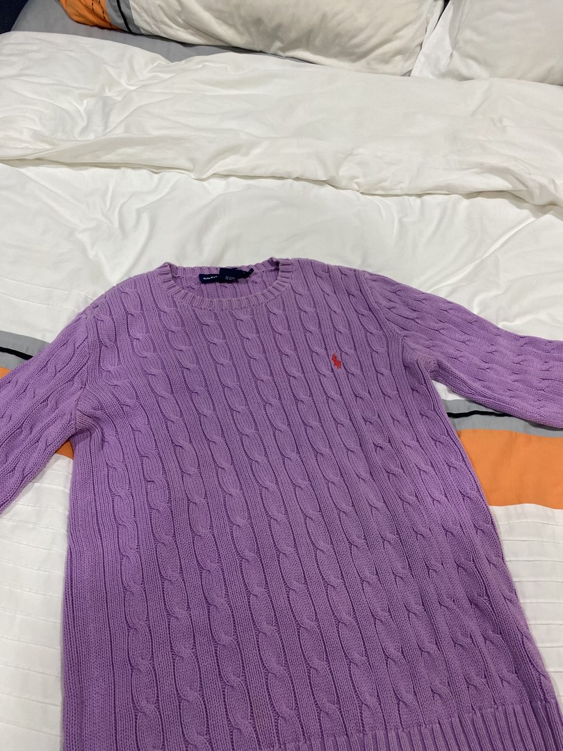 purple ralph lauren cable knit sweater Women s Fashion Tops