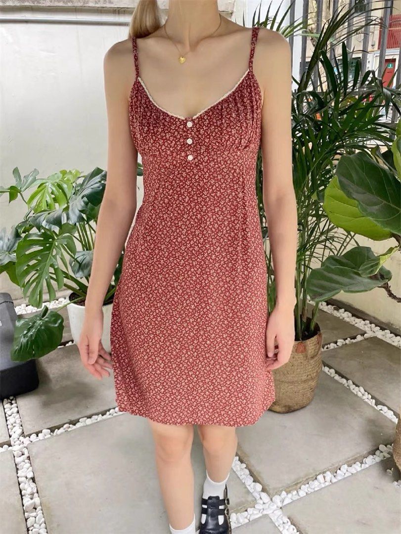 RARE UNRELEASED brandy Melville ariana floral cny red button up tie back  ribbon mini v neck dress, Women's Fashion, Dresses & Sets, Dresses on  Carousell