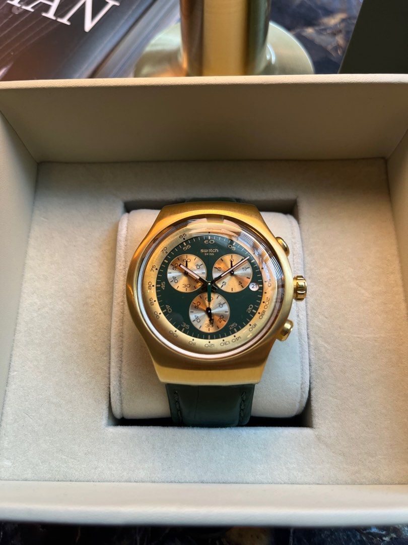RAREST Swatch Golden Hide Green Chronograph Watch