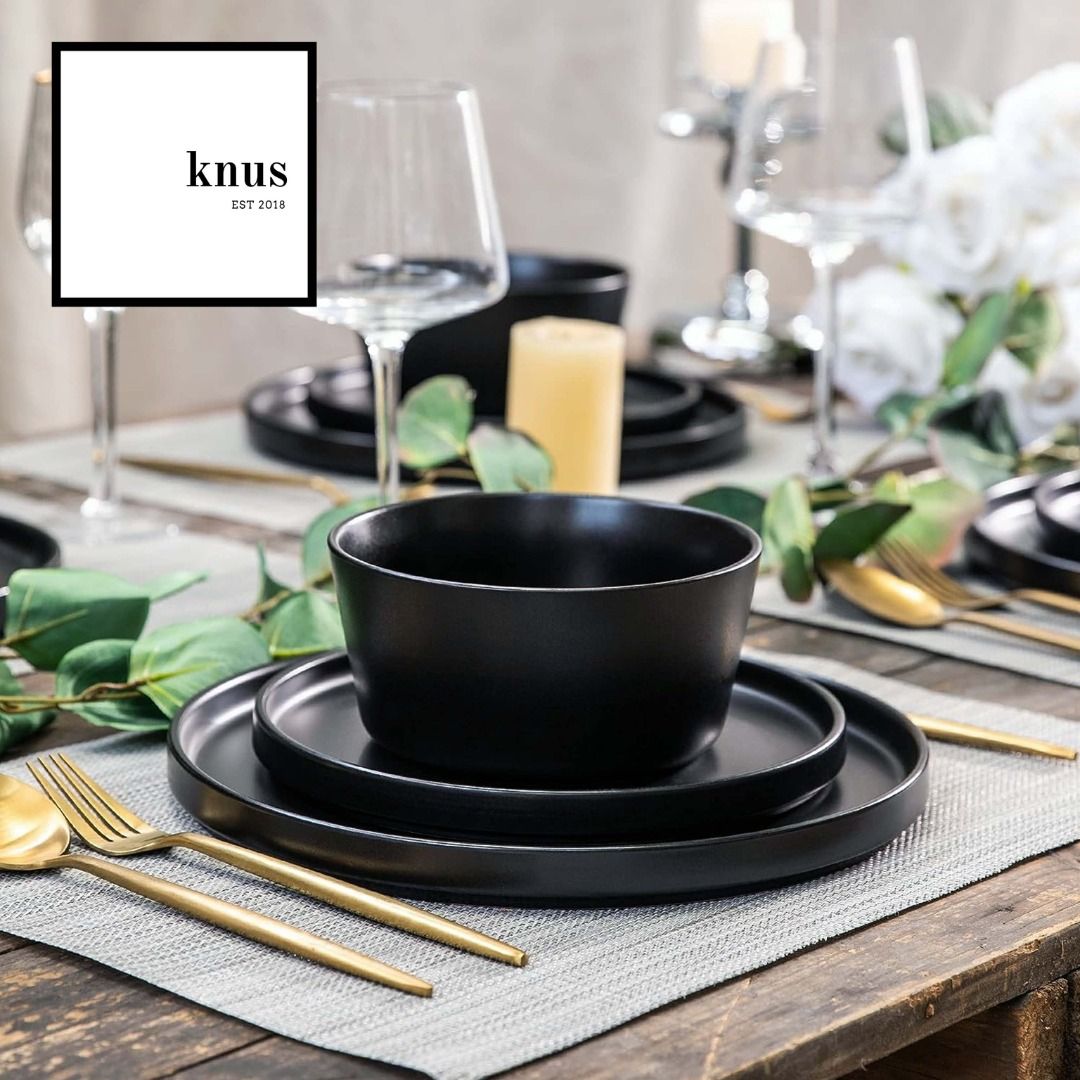 RAVEN Black Matte Glaze Lipped Modern Dinner Plate Salad Plate ...
