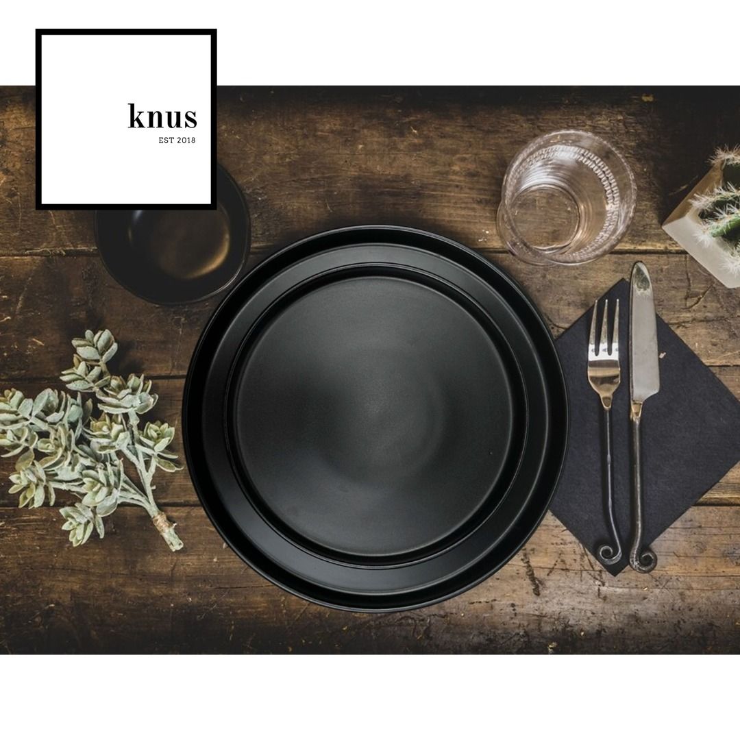 RAVEN Black Matte Glaze Lipped Modern Dinner Plate Salad Plate ...