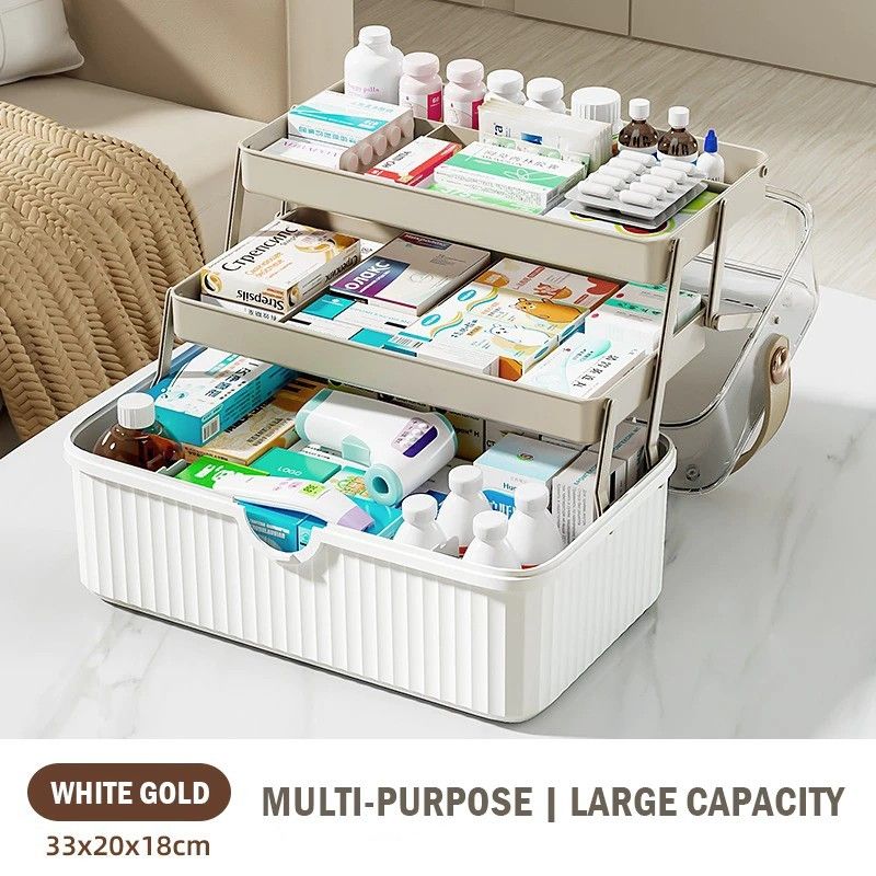 SUNFICON Makeup Organizer Holder Cosmetic Storage Box with Dust Free Cover  Portable Handle,Fully Open Waterproof Lid, Dust Proof Drawers,Great for