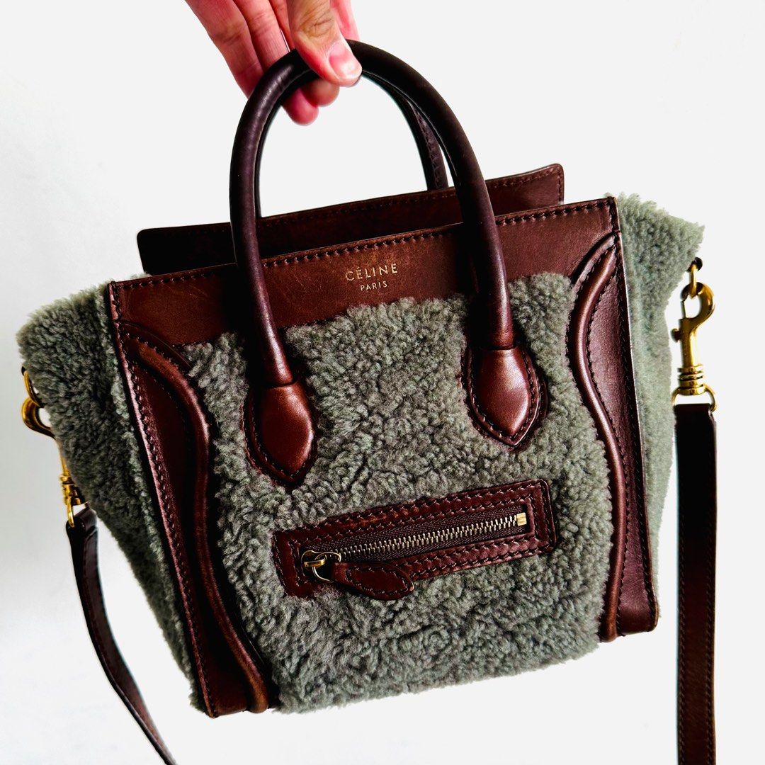 STEAL Celine Nano Luggage Smooth Leather Mouton Furry Terry