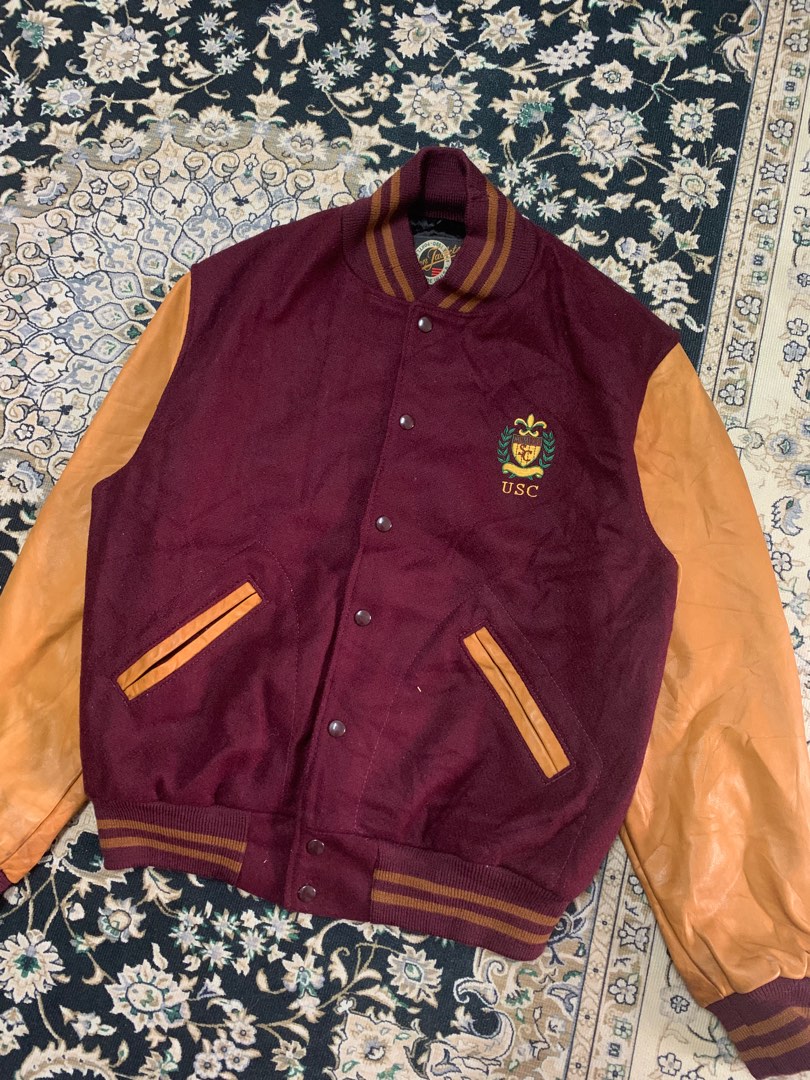 Vintage Leather Varsity Jacket, Men's Fashion, Coats, Jackets and