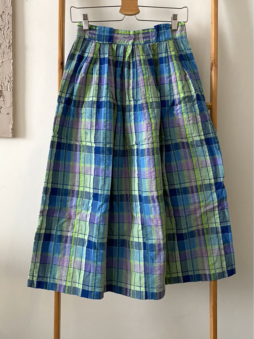 Vintage Plaid Midi Skirt Women s Fashion Bottoms Skirts on