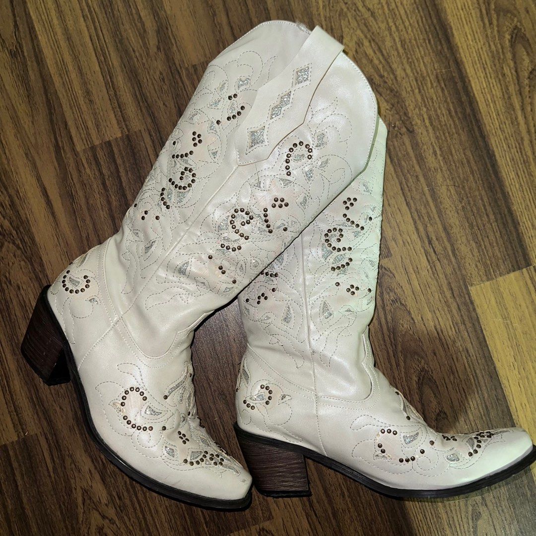 White and clearance silver cowboy boots